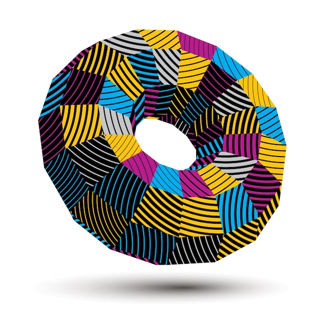 Asymmetric 3D abstract striped vector object, colorful geometric spatial form. Render and modeling.