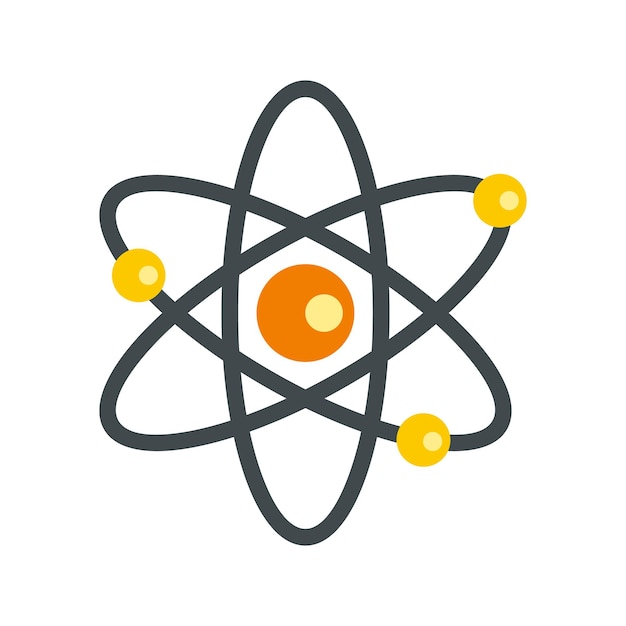 Atom med elektroner ikon i flad stil på en hvid baggrund