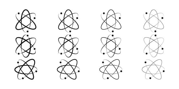 Atomikoner vektorsæt på hvid baggrund. Atom- og molekylesymbol. Vektor 10 Eps.