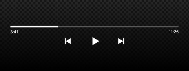 Audio or video player progress loading bar with time slider play rewind and fast forward buttons