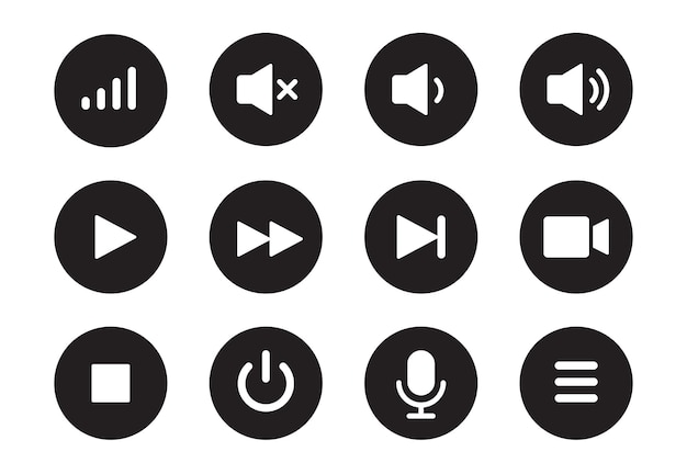 Audio video music player circle button icon Sound control play pause button solid icon set Camera