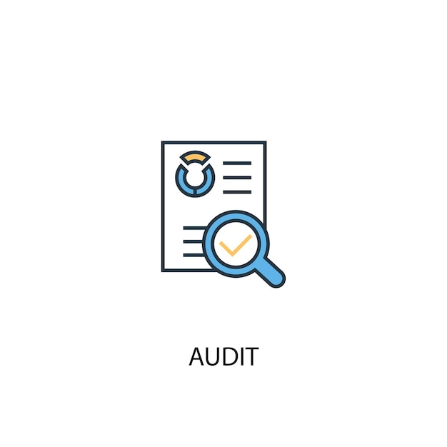 Audit concept 2 colored line icon. Simple yellow and blue element illustration. audit concept outline symbol design