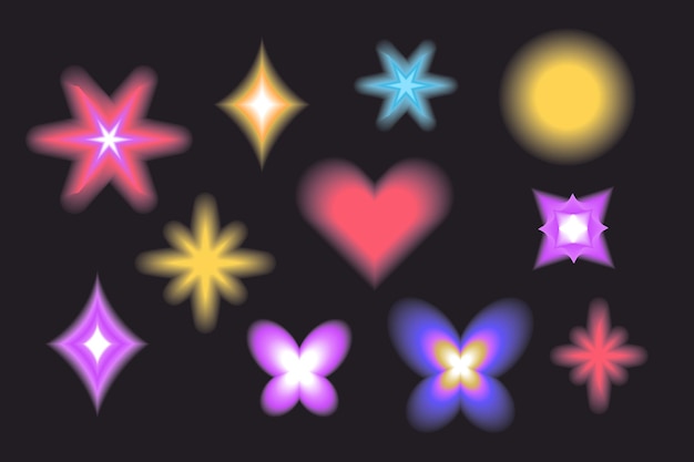 Aura Y2k blurred gragient set unfocused shapes abstract geometric shapes star heart flower