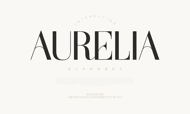 Aurelia typography beauty fashion elegant minimalist serif italic fonts decorative wedding vintage retro logos Minimal luxury font alphabet logo Vector illustration