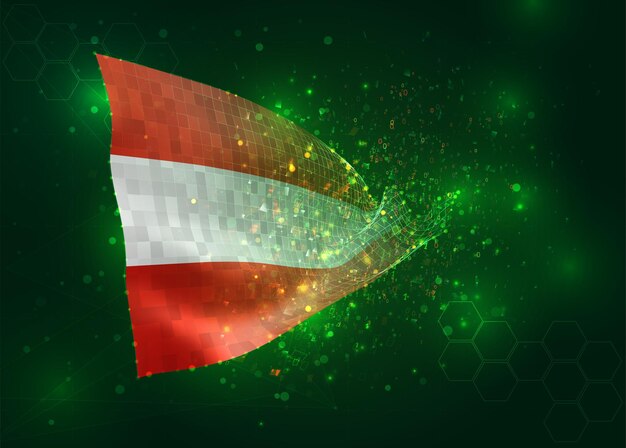 Austria on vector 3d flag on green background with polygons and data numbers