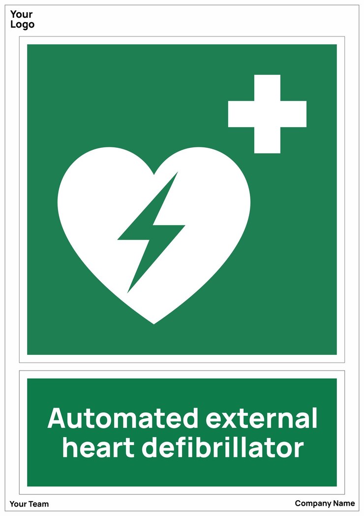 Vektör automated external heart defibrillator signs safety symbol iso 7010