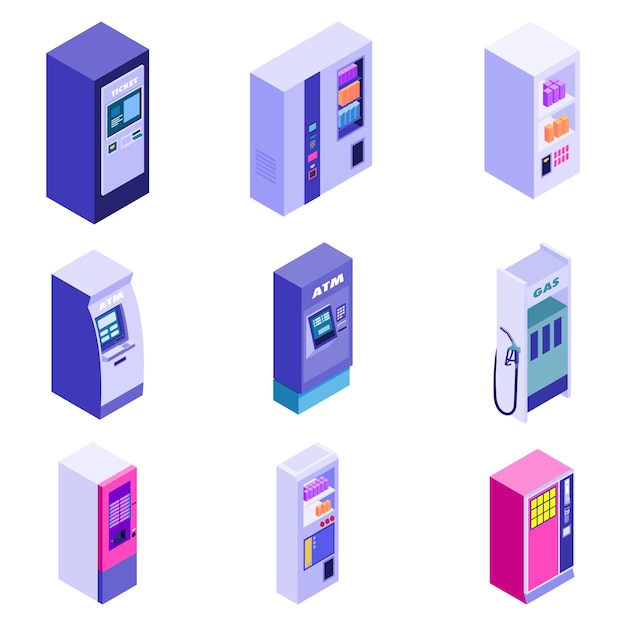 Automatic Vending Machine Isometric Illustrations