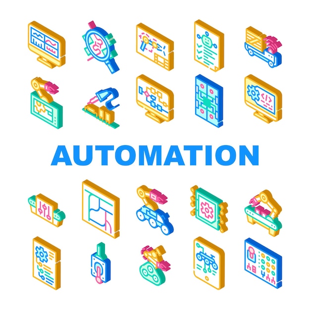 Automation Engineer Collection Icons Set Vector Iron Solder Soldering Electronic Microcircuit And Remote Control Robot And Rover Engineer Isometric Sign Color Illustrations