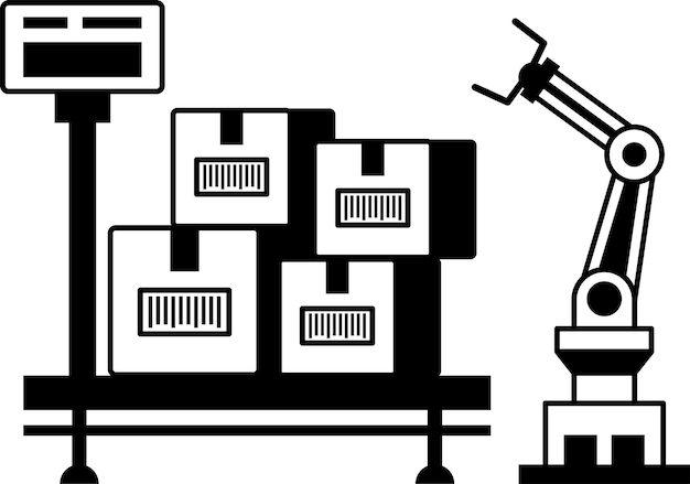 automation of tedious and manual tasks concept human assist robotic arm vector design warehouse