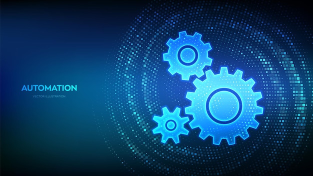 Automation Software background Gears icons made with binary code IOT and Automation concept Virtual tunnel warp made with digital code Data Flow Vector Illustration