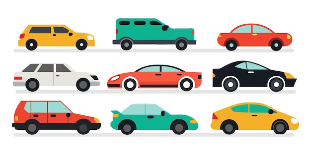 Automobile and car dealer colorful car set isolated flat vector pro collection illustration on white