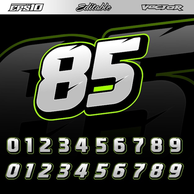 Automotive sport racing number text effect vector editable graphics