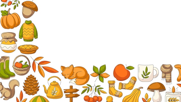 Autumn horizontal banner or background with space for text Minimalist colorful corner border frame