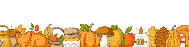 Autumn narrow horizontal banner space for text Colorful bottom frame with fall seasonal cozy