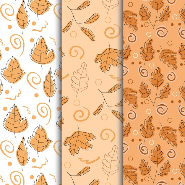 Autumn pattern seamless background collection with hand drawn fall leaves