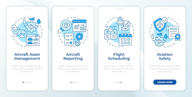 Aviation compliance management blue onboarding mobile app screen