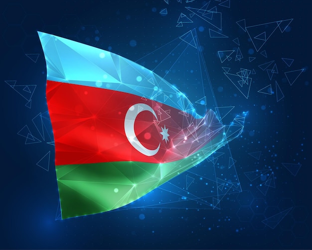 Azerbaijan vector flag virtual abstract 3D object from triangular polygons on a blue background