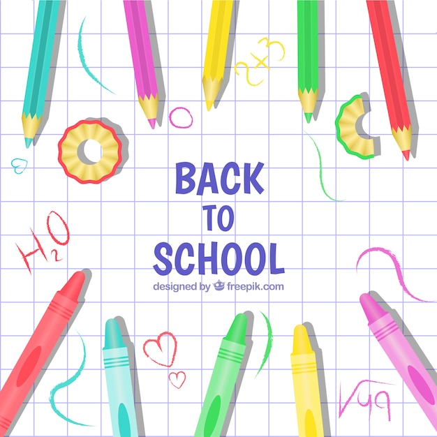 back to school background with colored pencils
