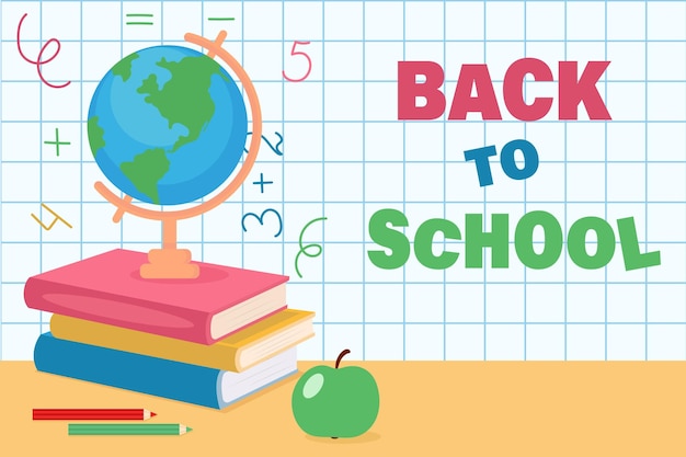 Back to school illustration with books and globe