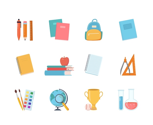 Back to school supplies icons collection