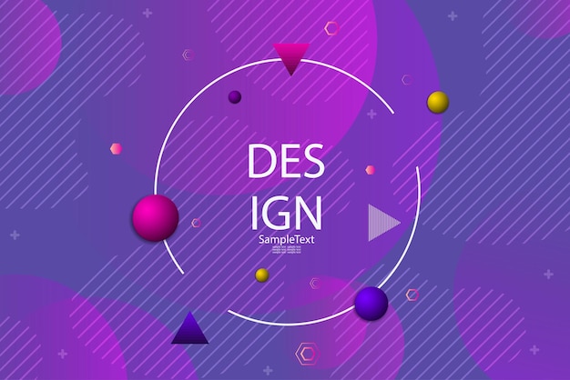 Background in blue light color with violet large circles round light frame with geometric shapes