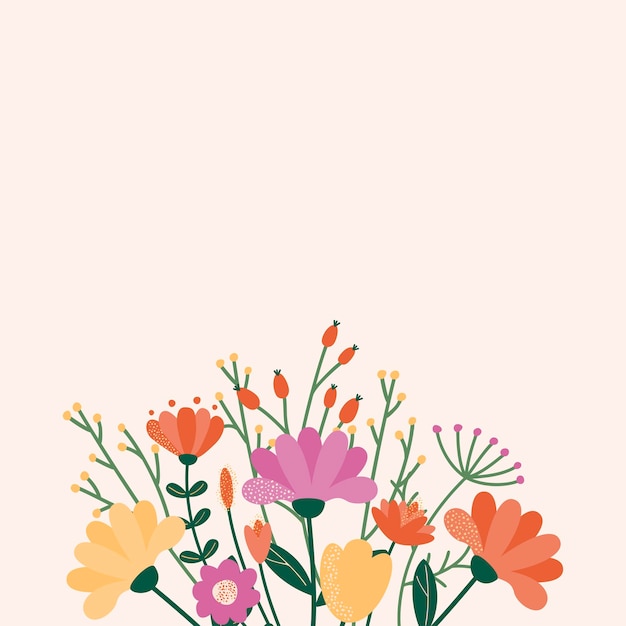 background of flowers, twigs and leaves placed at the bottom. space for text.
