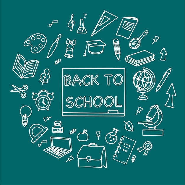 Background of school icons in doodle style School education