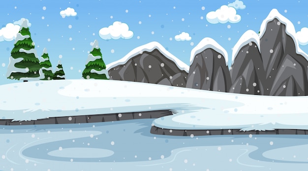 Background scene with snow in the field