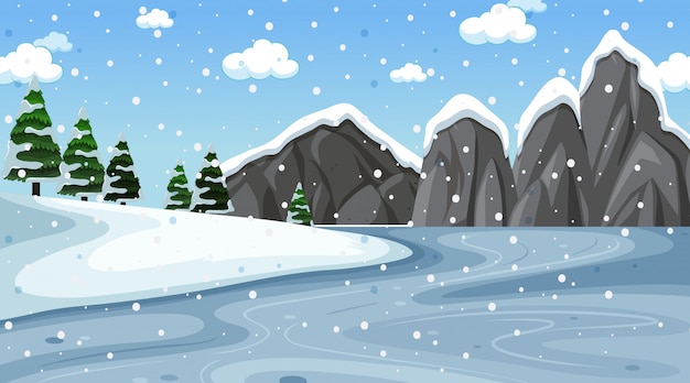 Background scene with snow in the field