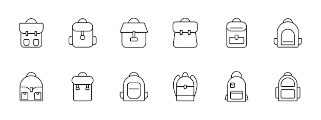 backpack set icon rucksack hike travel personal belongings carry school sports item of clothing and style haversack knapsack packsack concept