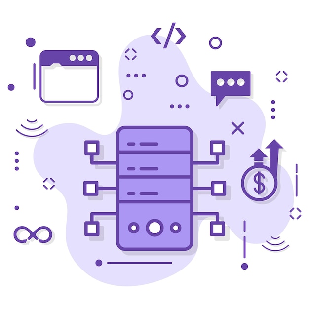 Backup Server Digital Circuit Concept, Server Rack Sign, Mainframe Nodes and Branches Concept Vector