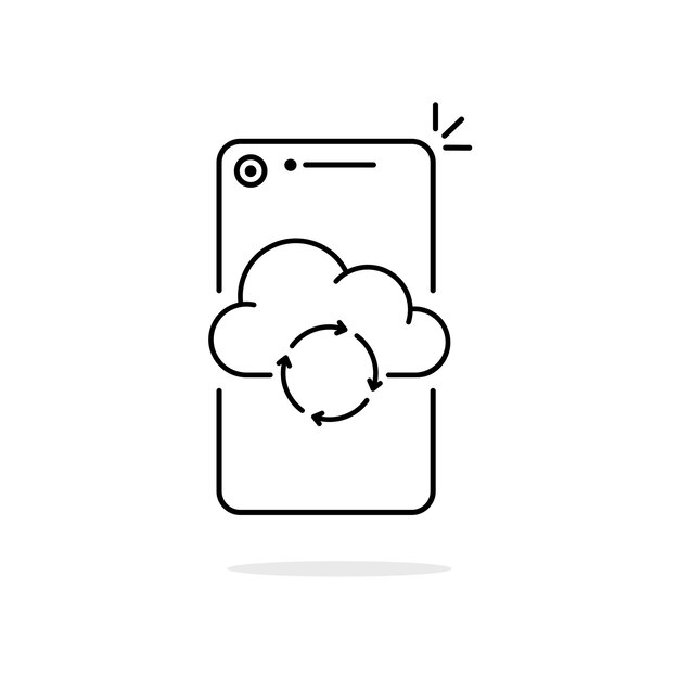 backup service with thin line phone and cloud linear trend modern graphic stroke design workflow logotype web element isolated on white concept of data transaction pictogram or info database sign