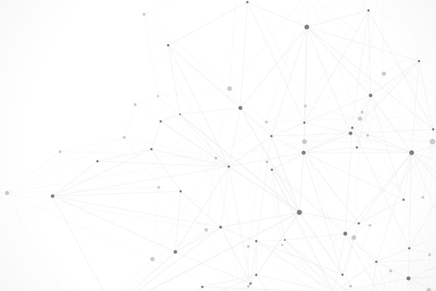 Bağlantılı çizgiler ve noktalarla soyut çokgen arka plan. Minimalist geometrik desen. Molekül yapısı ve iletişim. Grafik pleksus arka planı. Bilim, tıp, teknoloji konsepti.