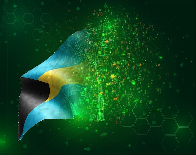 Bahamas, vektor 3d-flag på grøn baggrund med polygoner og datatal