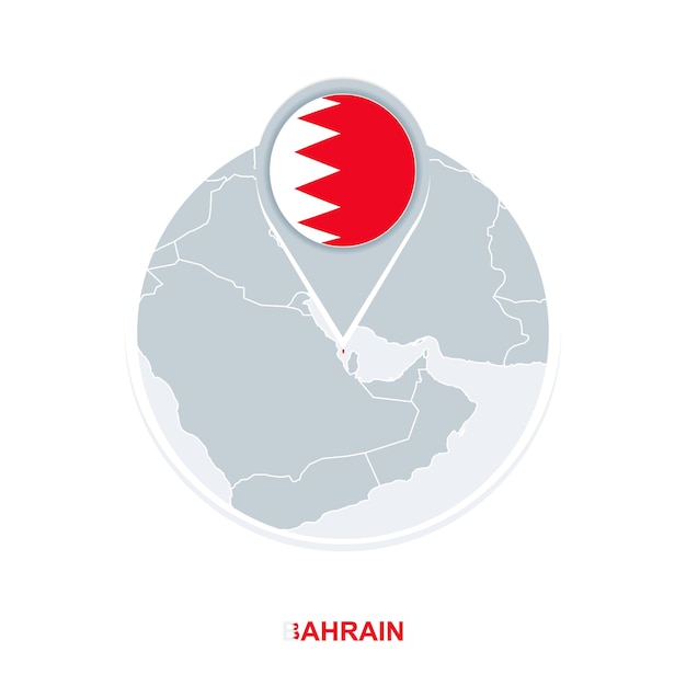 Bahrain map and flag vector map icon with highlighted Bahrain