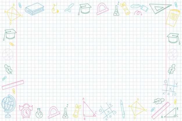 Bakgrund av skol-ikoner i kluddstil Skolutbildning Tillbaka till skolan kludd-teckning Vektorillustration