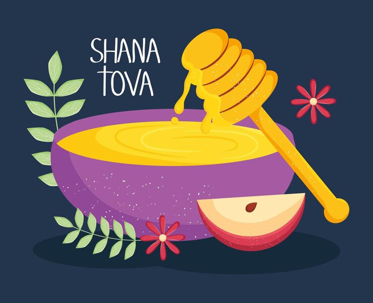Vektör bal ve elma simgeleri ile shana tova illüstrasyonu