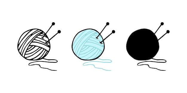 ball of thread yarn with needles stuck in knitting needles hobby knitting doodle linear cartoon