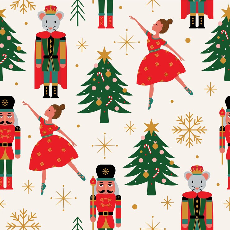 Ballerina Fındıkkıran ve Fare Kralı ile Kusursuz Noel Ağacı Deseni