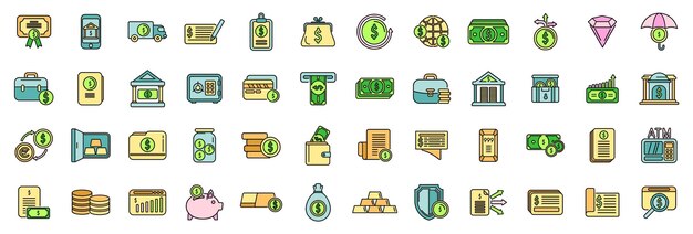 Bank reserves icons set vector color line