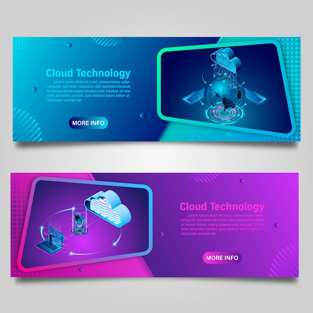 Banner Cloud computing technology for business isometric design