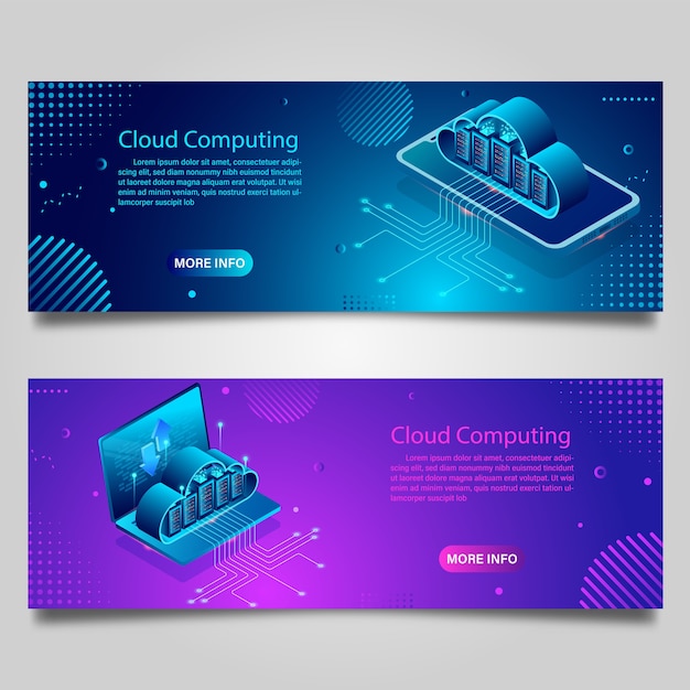 Banner datateknologi til virksomheds isometrisk design