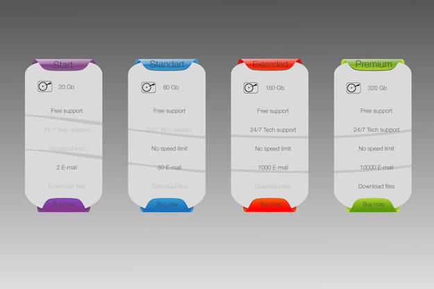 Banner for the tariffs and price lists Web elements Plan hosting Vector design for web app