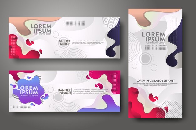 banner set design template in trendy vibrant gradient colors with abstract fluid shapes