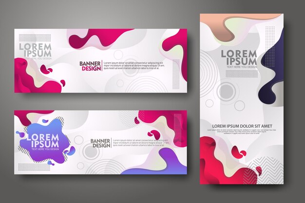 banner set design template in trendy vibrant gradient colors with abstract fluid shapes