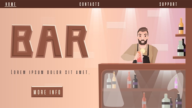 Banner with bar and bartender mixing cocktail at baron counterx9