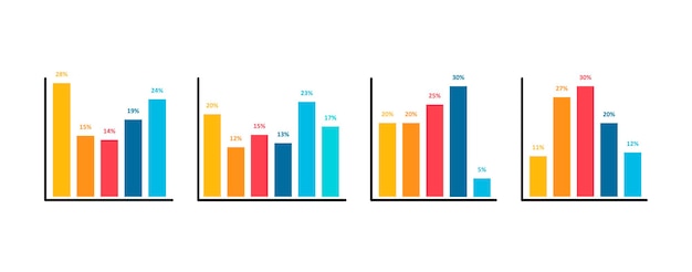 Bar chart infographics set. Vector flat illustration. Design elements for statements
