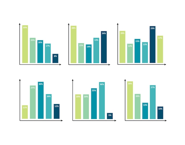 Bar graph template set. Vector flat illustration. Design elements for financial statements on white background.
