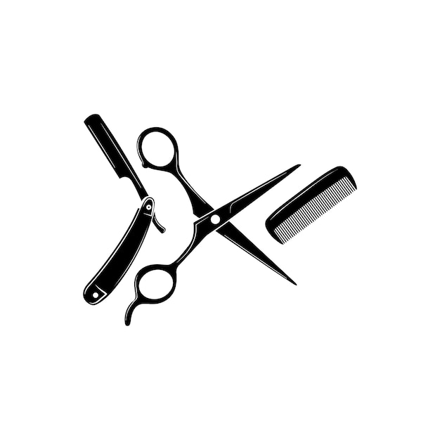 Barber Tools Silhouette Scissors Razor Comb Vector icon