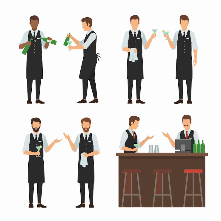 Vektör bartender set with cocktail and bottle drinks
